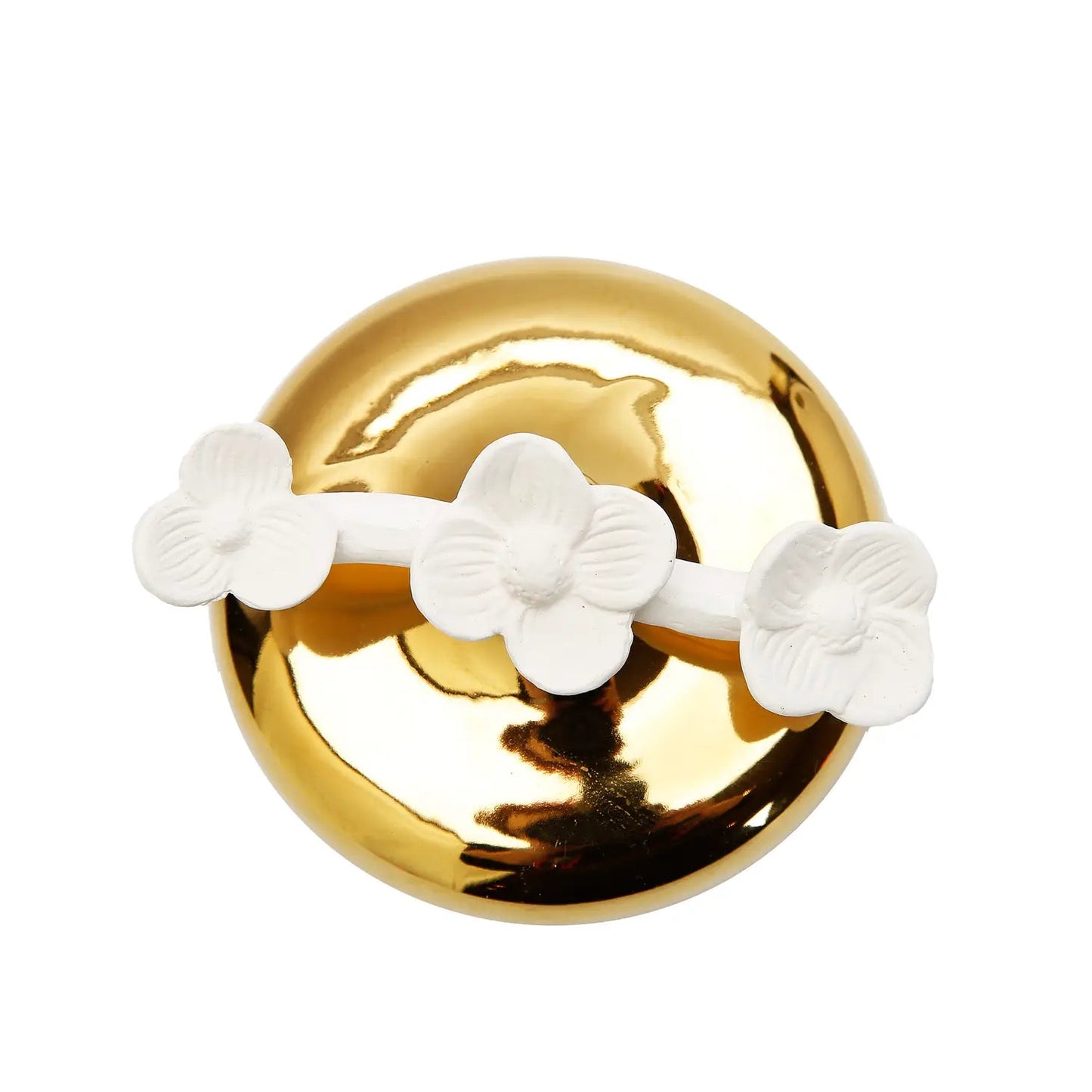 Gold Circular Diffuser with Three White Flowers, Iris & Rose Diffuser High Class Touch - Home Decor
