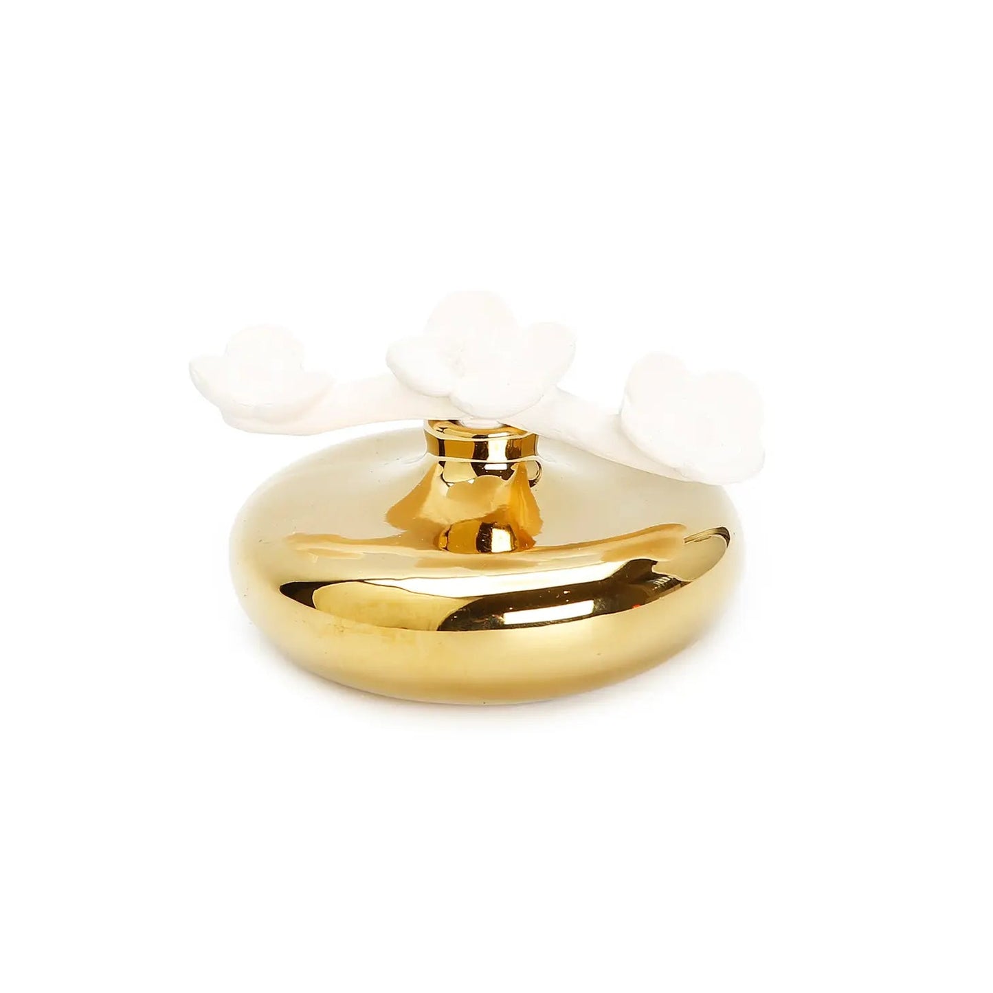 Gold Circular Diffuser with Three White Flowers, Iris & Rose Diffuser High Class Touch - Home Decor