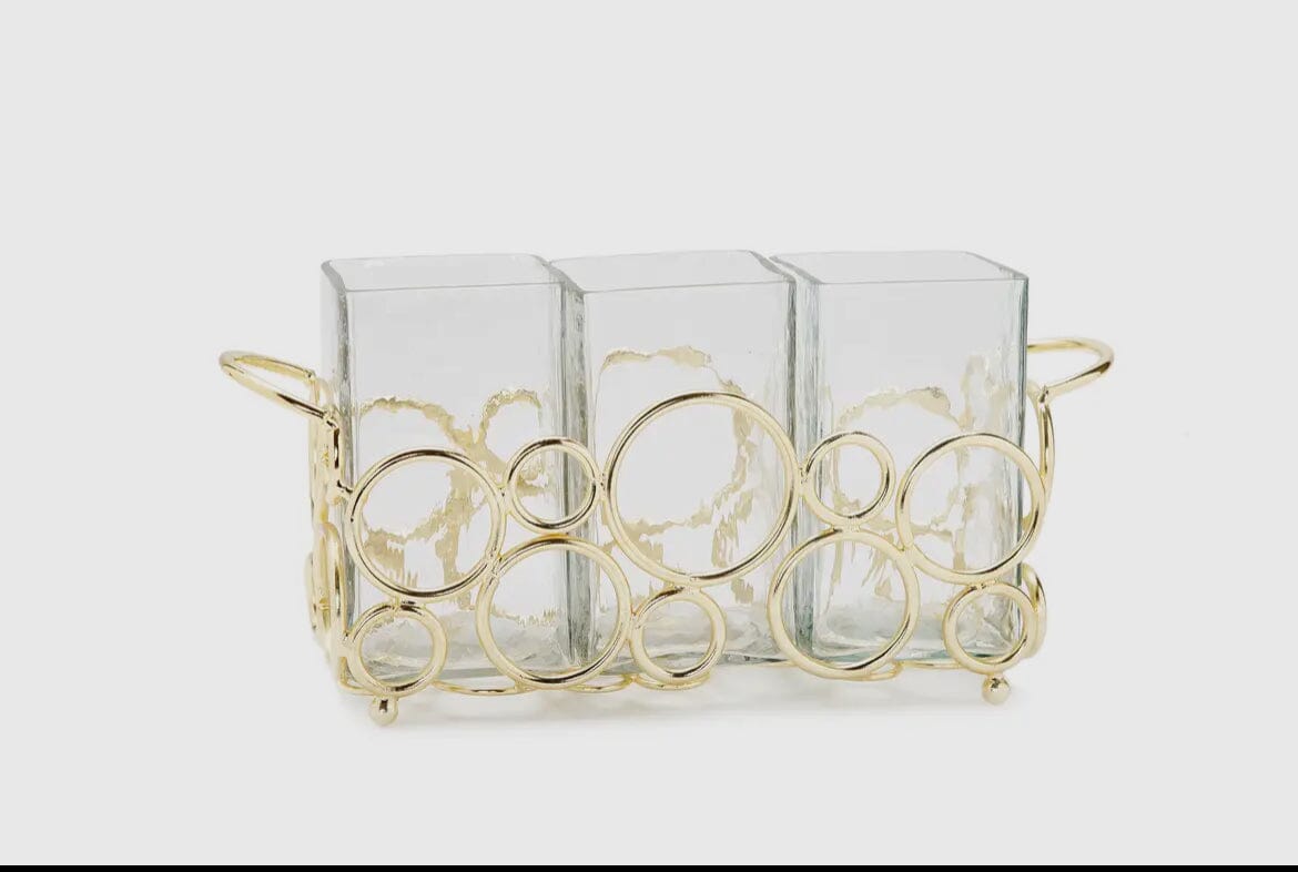 Gold Cutlery Holder With Glass inserts Cutlery holder High Class Touch - Home Decor