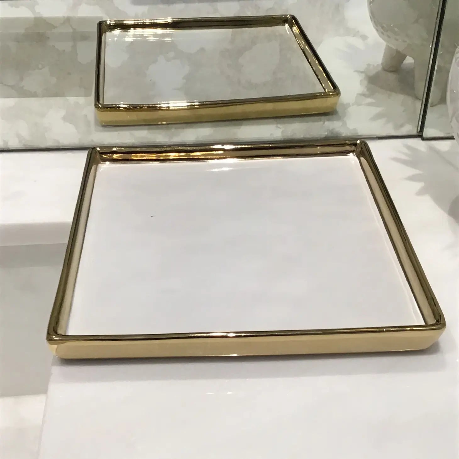 Gold Edged White Square Tray Decorative Trays High Class Touch - Home Decor 