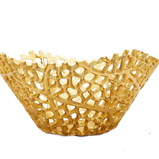 Gold Fruit Bowl Lace Design Decorative Bowls High Class Touch - Home Decor 