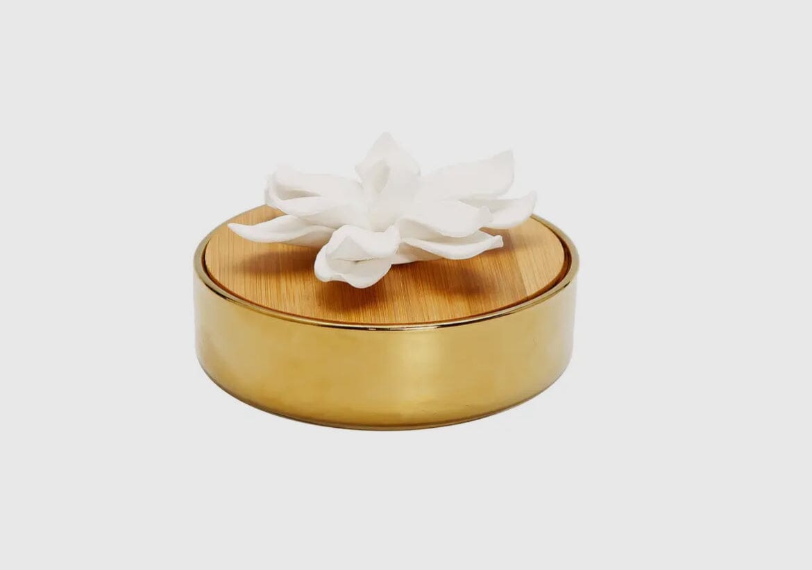 Gold Hemispheric Shaped Diffuser with White Flower Diffuser High Class Touch - Home Decor 
