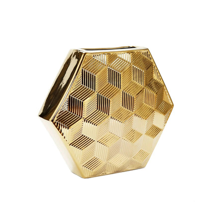 Gold Hexagon Shaped Vase (with imperfection) Vases High Class Touch - Home Decor 