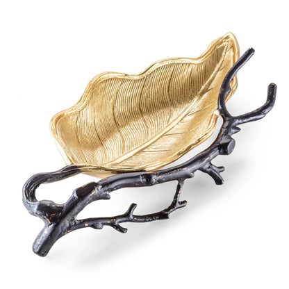 Gold Leaf Candy Dish with Black Branch Decorative Plates High Class Touch - Home Decor 
