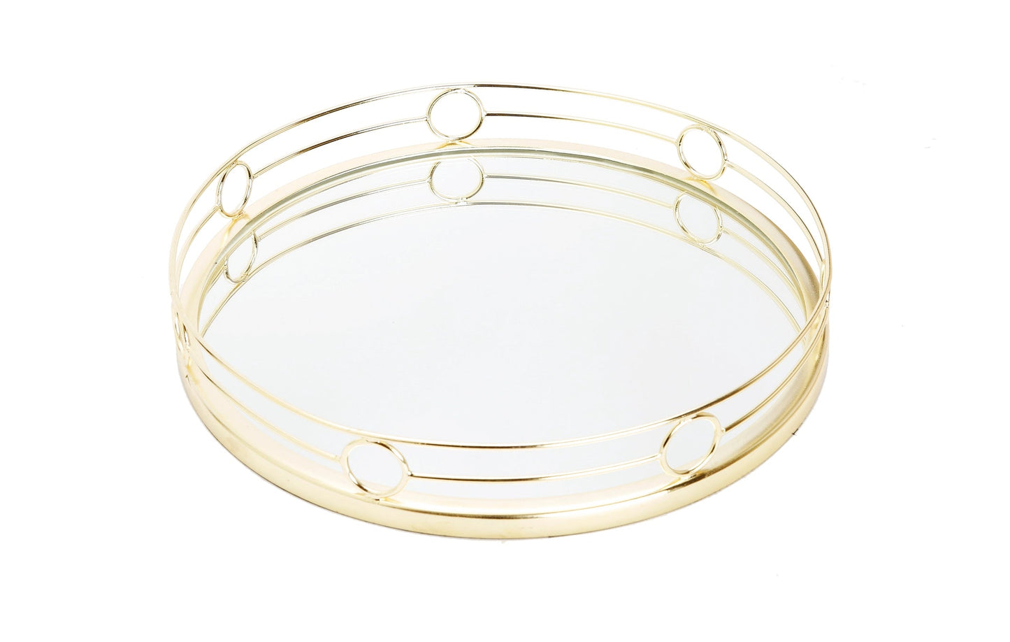 Gold Loop Design Round Mirror Tray - 15.5"D Decorative Trays High Class Touch - Home Decor
