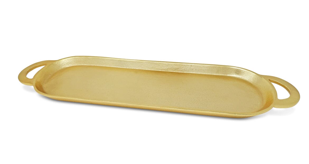 Gold Oblong Serving Tray with Flat Handles Serving Trays High Class Touch - Home Decor