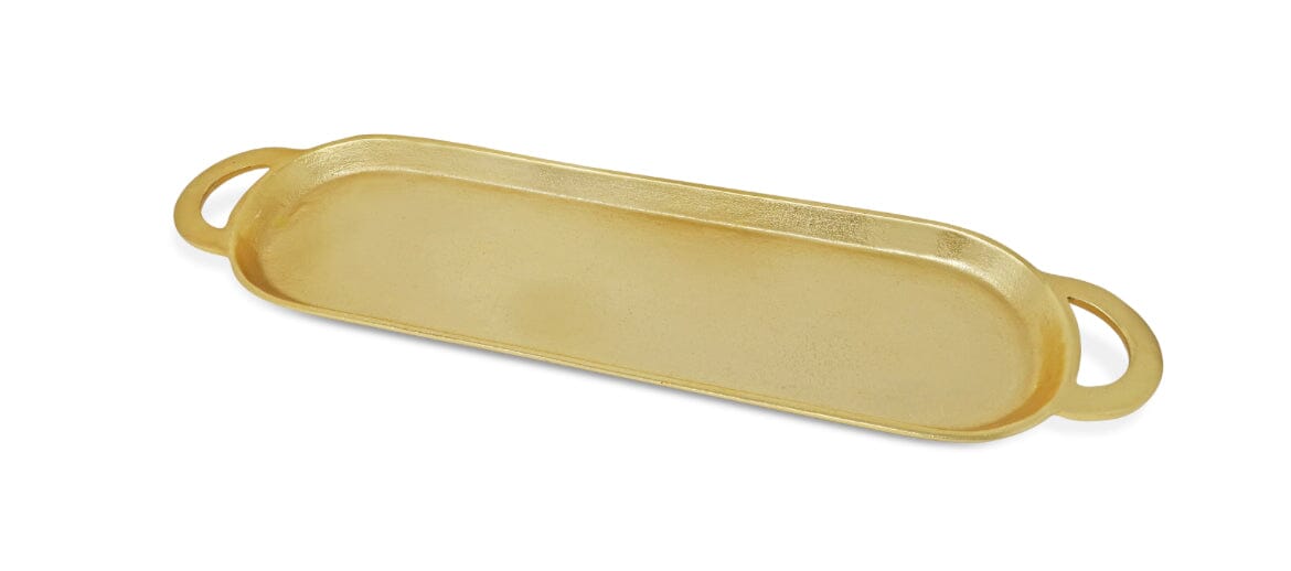 Gold Oblong Serving Tray with Flat Handles Serving Trays High Class Touch - Home Decor