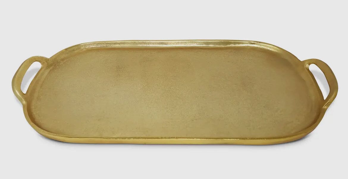 Gold Oval Serving Tray with Handles Serving Trays High Class Touch - Home Decor