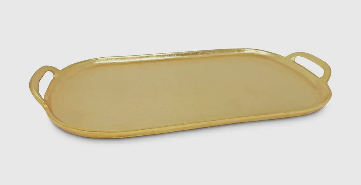 Gold Oval Serving Tray with Handles Serving Trays High Class Touch - Home Decor