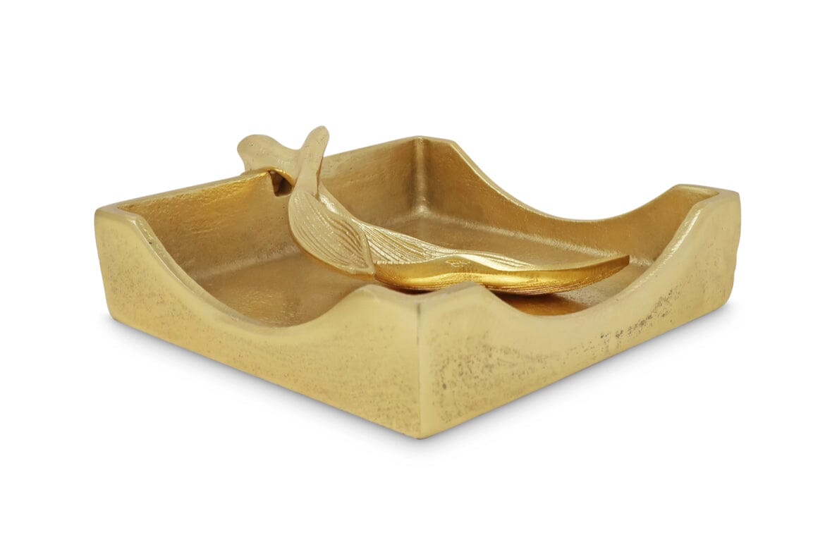Gold Square Napkin Holder with Leaf Tong Napkin Holders & Dispensers High Class Touch - Home Decor