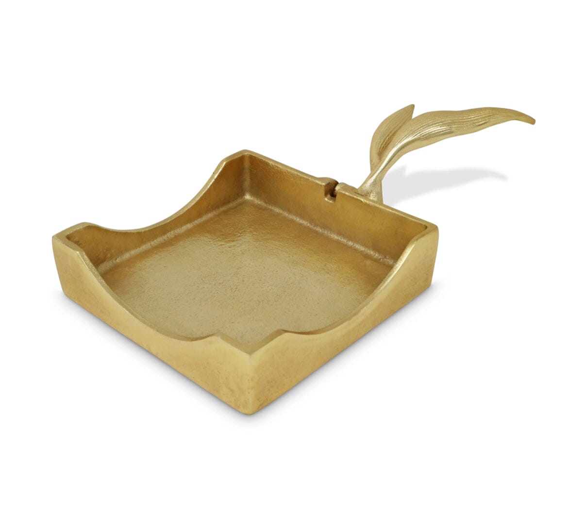 Gold Square Napkin Holder with Leaf Tong Napkin Holders & Dispensers High Class Touch - Home Decor