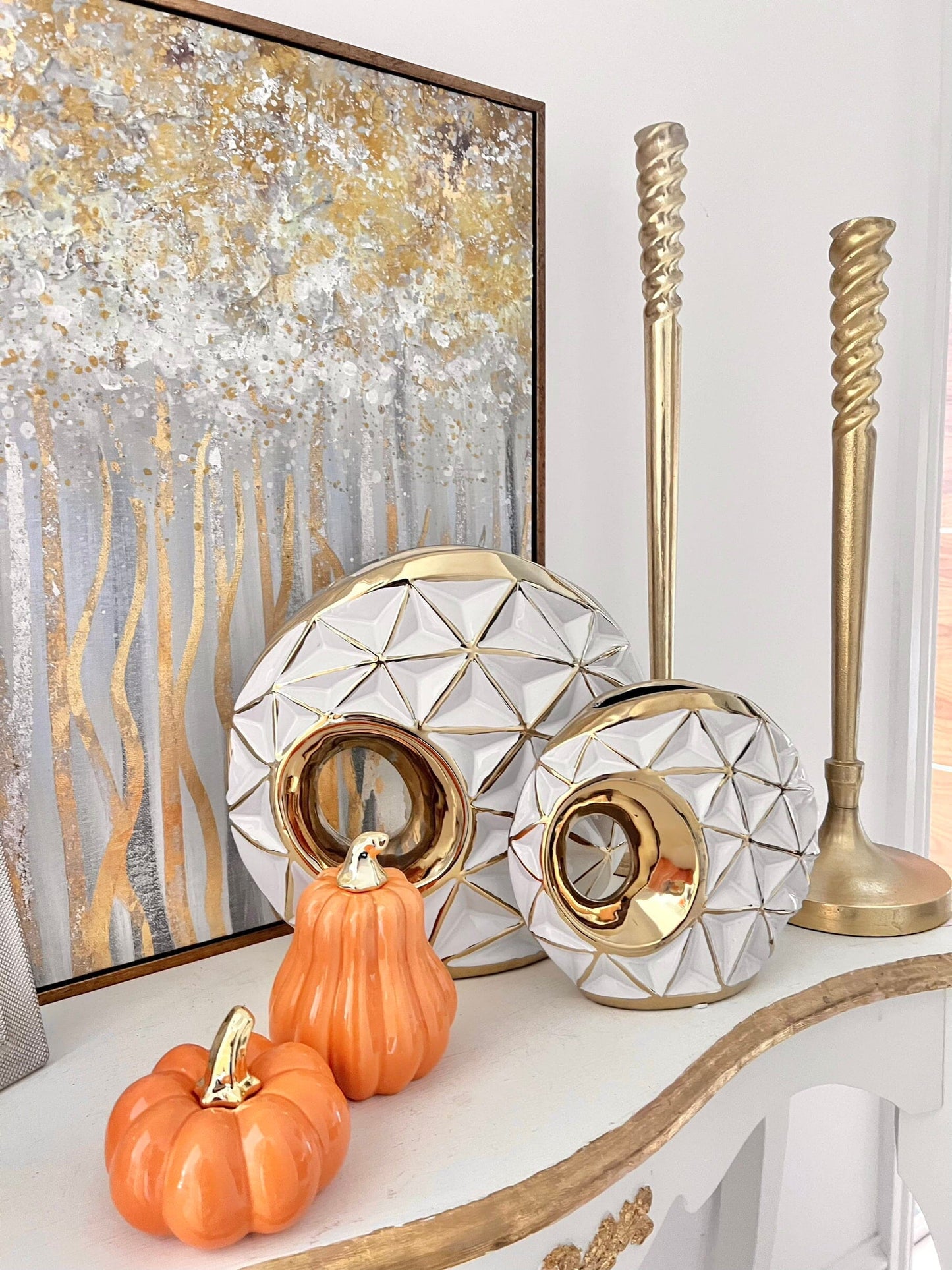 Gold Tall Floor Candle Holder Candlesticks with spiral design Candle Holders High Class Touch - Home Decor