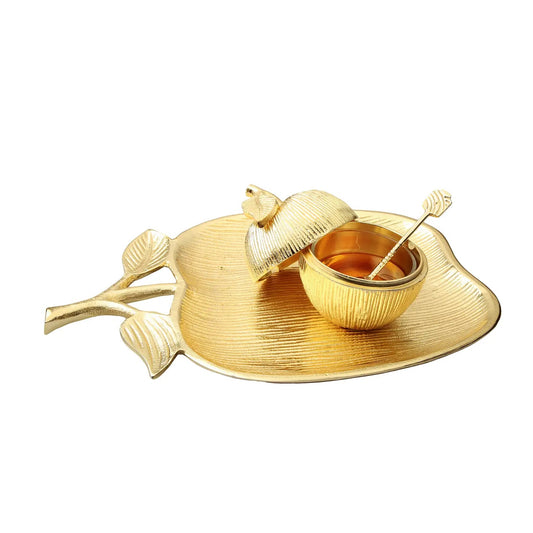 Large Apple Shaped Dish with Removable Honey Jar Sugar and Honey Jars High Class Touch - Home Decor 