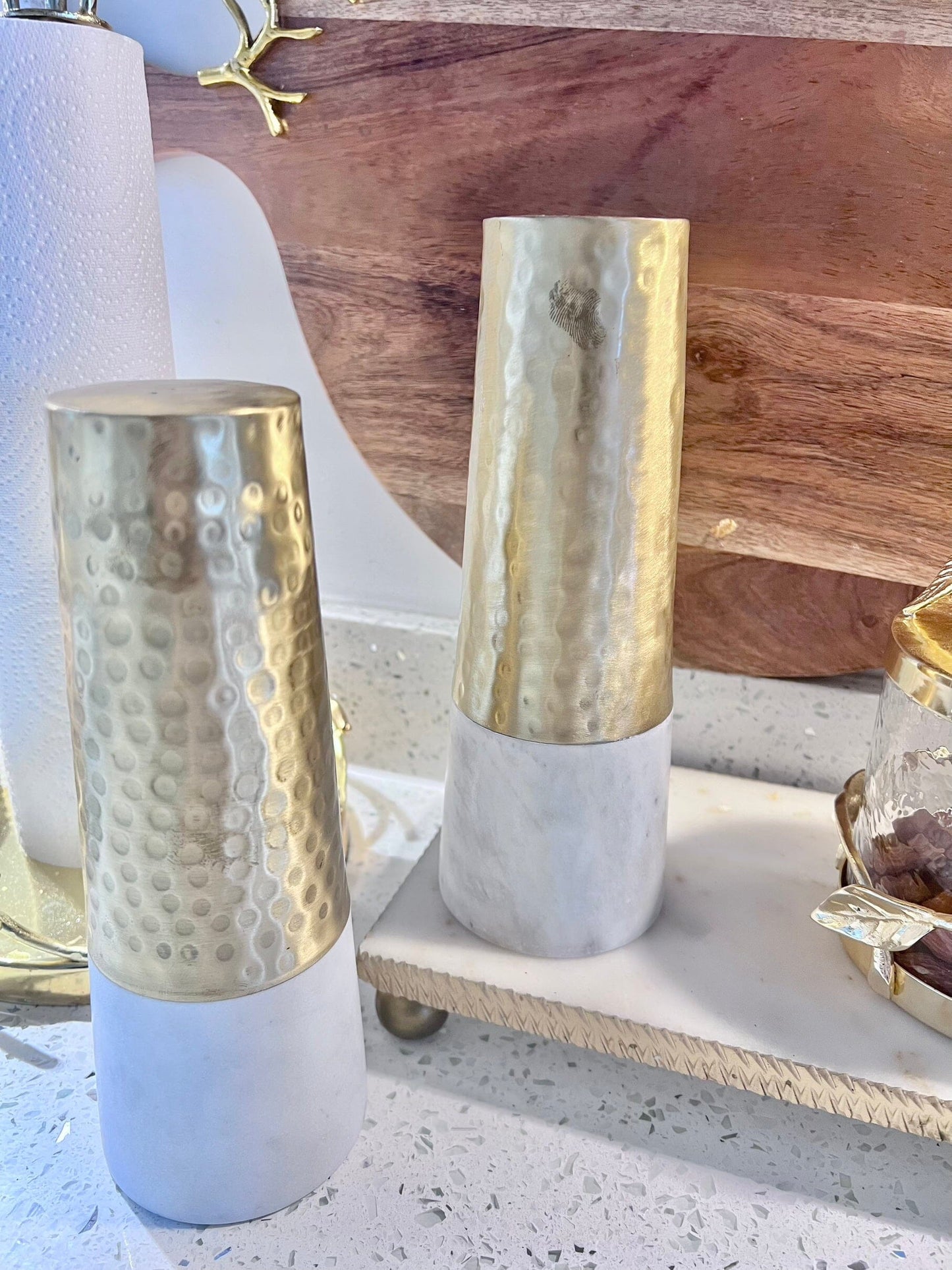 Marble and Gold Salt & Pepper Shaker Set (with imperfection) Salt and Pepper Shakers High Class Touch - Home Decor 