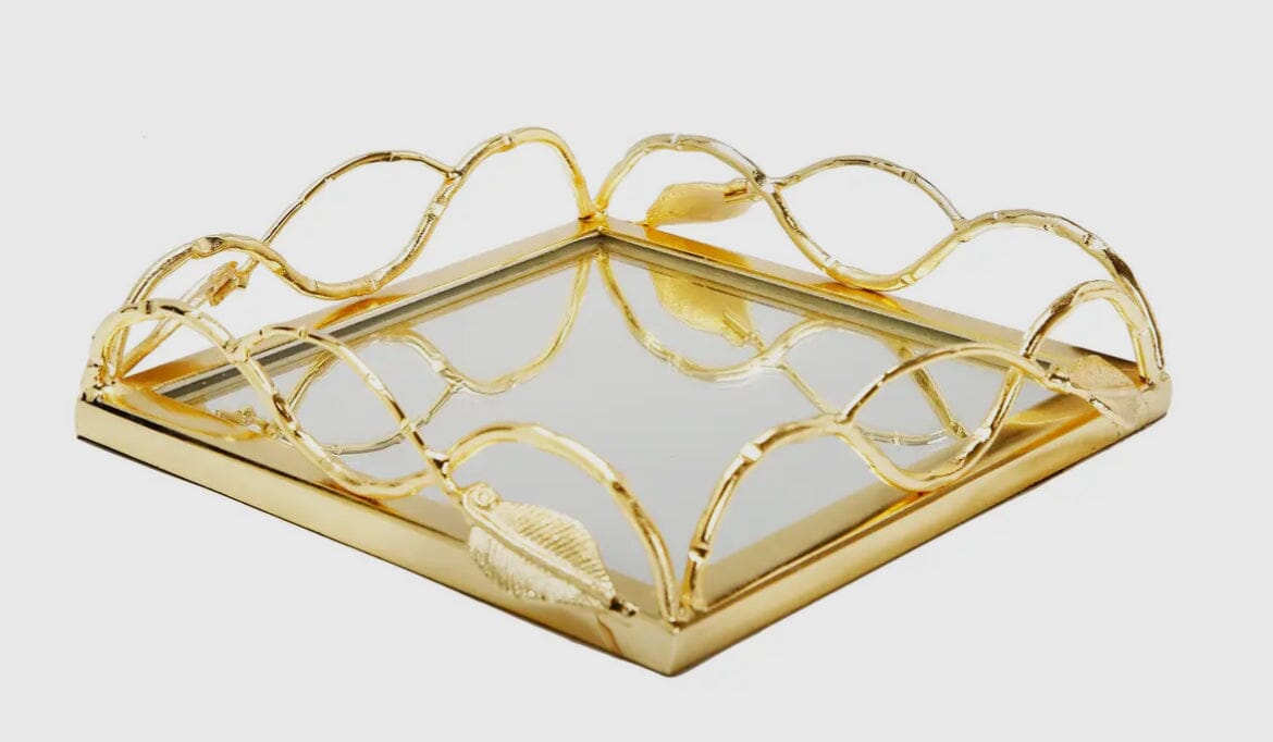 Mirror Napkin Holder with Gold Leaf Design Napkin Holders & Dispensers High Class Touch - Home Decor