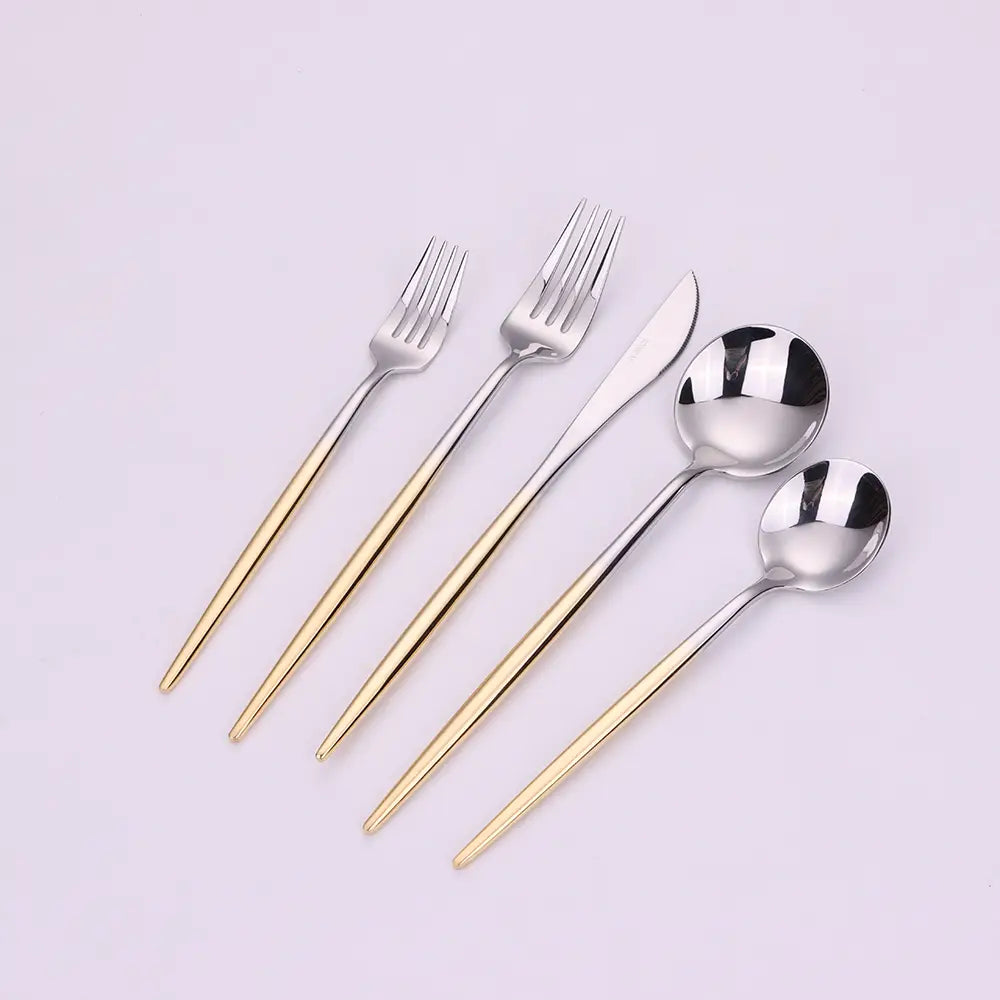 Morne 20 Pc Gold Silver Flatware Set, Service For 4 Cutlery High Class Touch - Home Decor Gold Handle