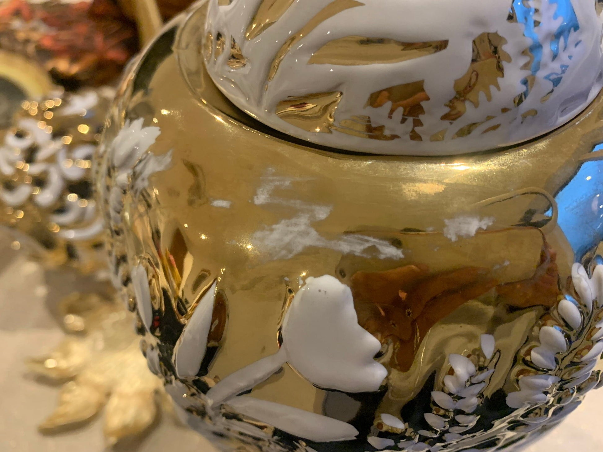 Ornate White and Gold Ginger Jar (with Imperfection) GingerJar High Class Touch - Home Decor 