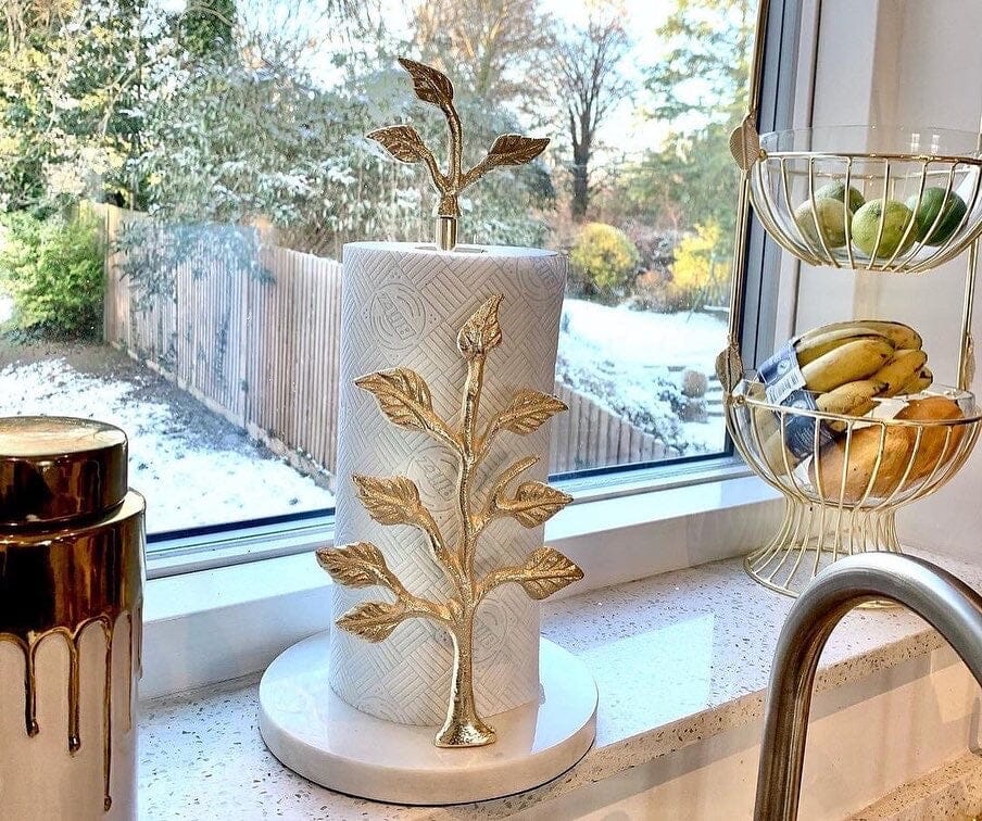 Paper Towel Holder Gold Tree Design with Marble Base Kitchen roll holder High Class Touch - Home Decor