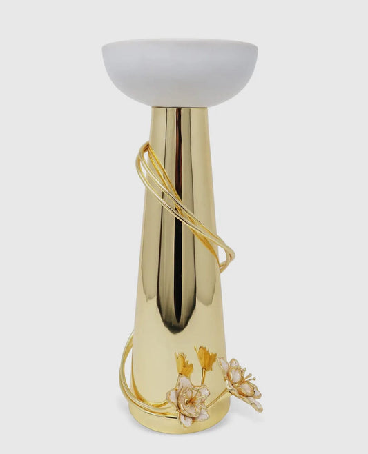 Porcelain Candlestick with Gold Flower Detail, 13"H Candle Holders High Class Touch - Home Decor 