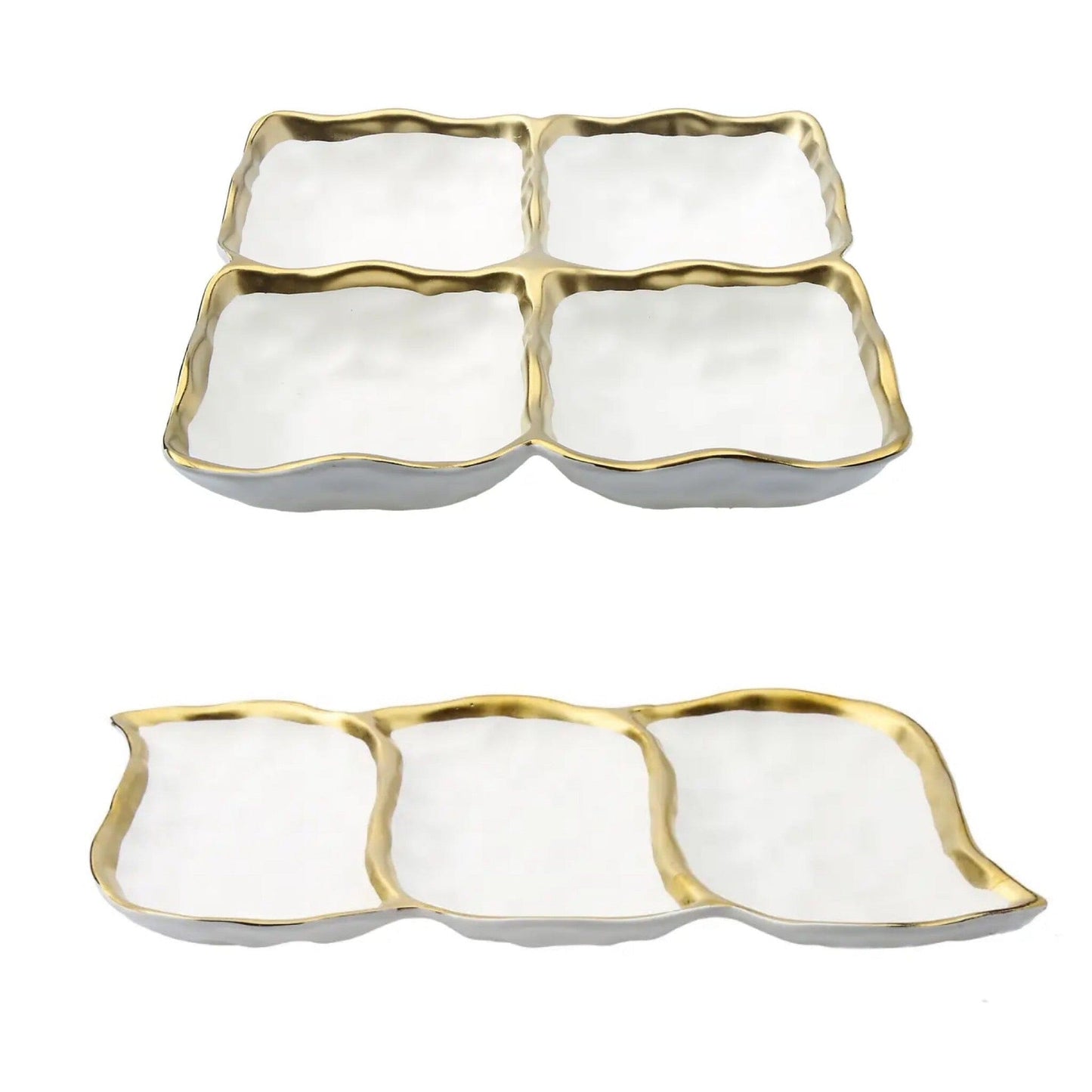 Porcelain White Relish Dish with Gold Rim Serving Bowls High Class Touch - Home Decor