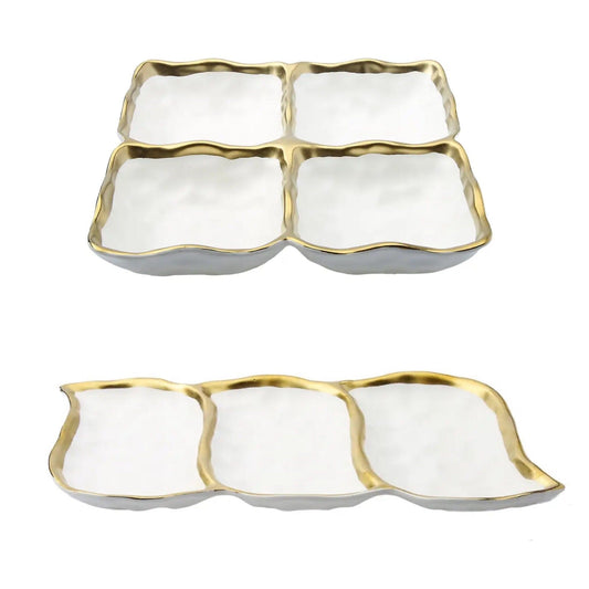 Porcelain White Relish Dish with Gold Rim Serving Bowls High Class Touch - Home Decor