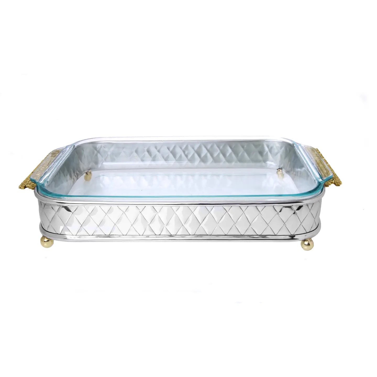 Rectangular Serving Pyrex Holder with Leaf Design Pyrex High Class Touch - Home Decor Gold/nickel