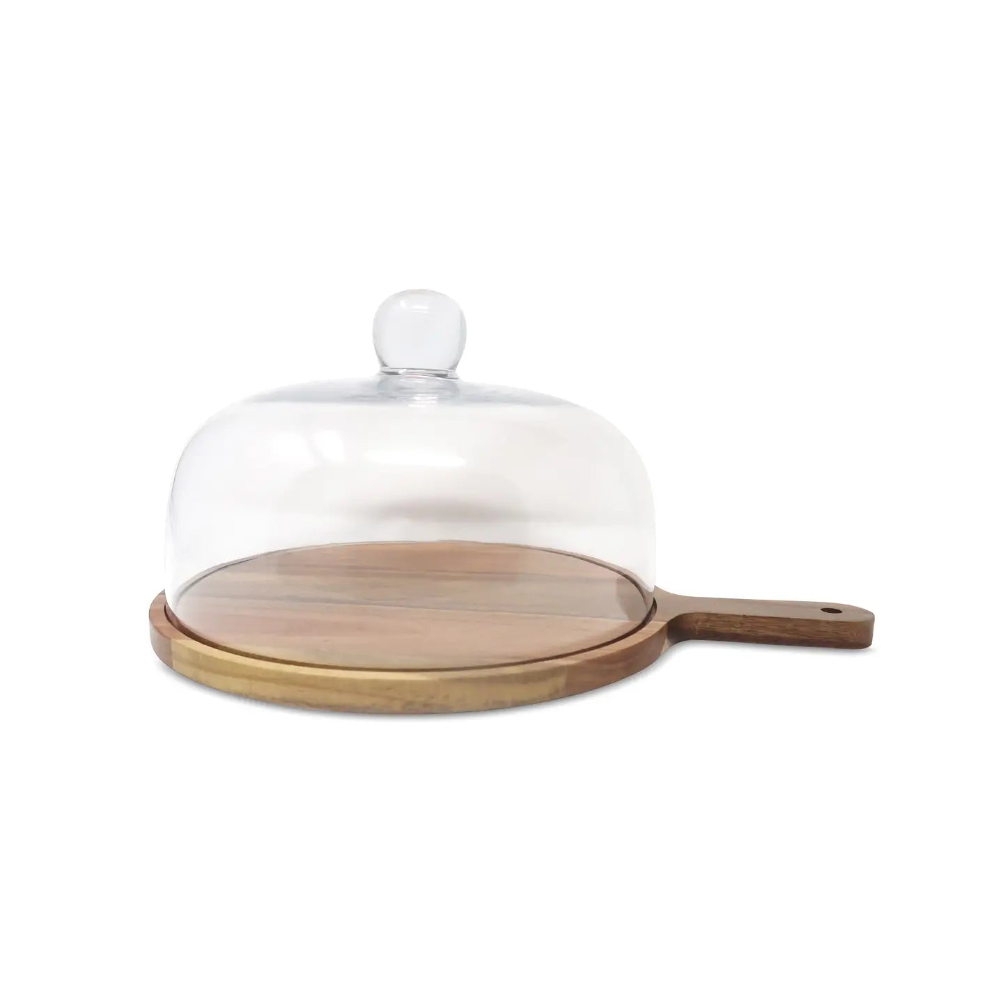 Round Glass Cake Dome On Wooden Board Base with Handle Cake Stands High Class Touch - Home Decor 