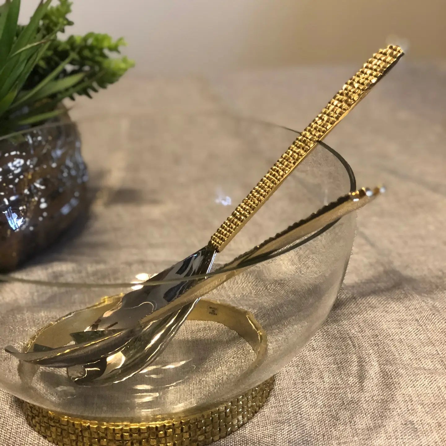Set of 2 Salad Servers - Gold/ Nickel Salad server set High Class Touch - Home Decor