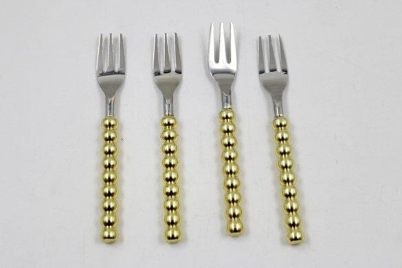 Set of 4 Gold Beaded Handles Dessert Spoons/Forks High Class Touch 