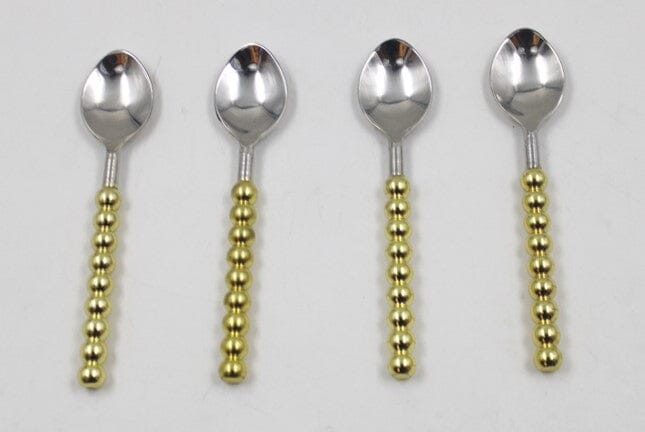 Set of 4 Gold Beaded Handles Dessert Spoons/Forks High Class Touch 