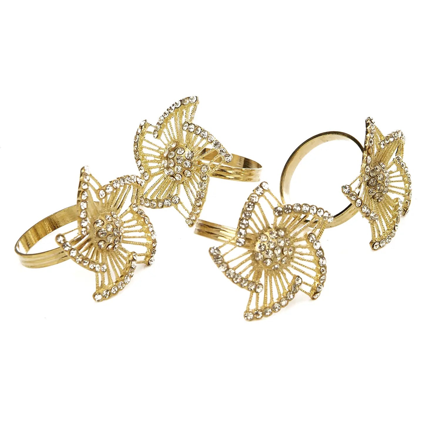 Set of 4 Napkin Rings Jeweled Gold Napkin Rings High Class Touch - Home Decor