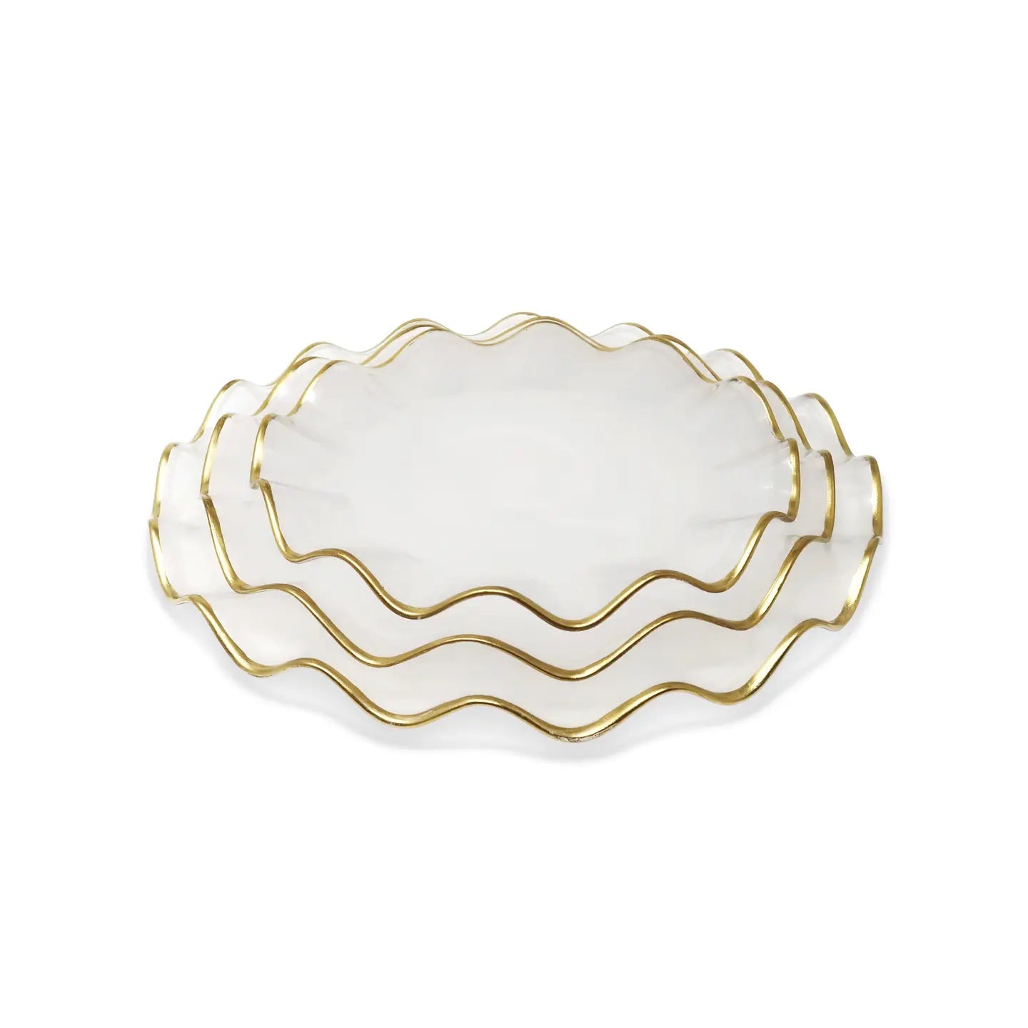 Set of 4 White Smoked Dinner Plates with Gold Scalloped Rim Dinnerware Sets High Class Touch - Home Decor