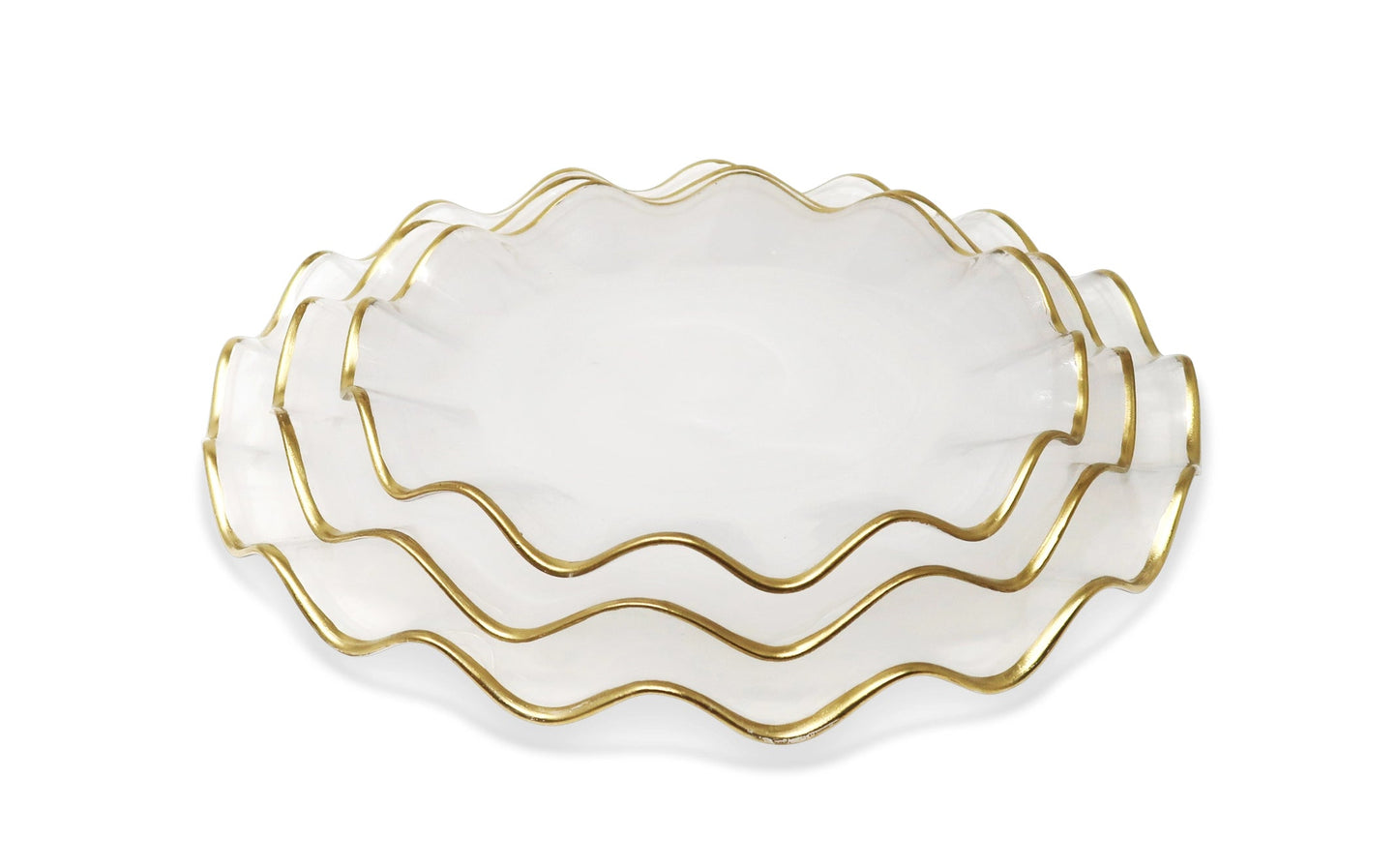 Set of 4 White Smoked Dinner Plates with Gold Scalloped Rim Dinnerware Sets High Class Touch - Home Decor