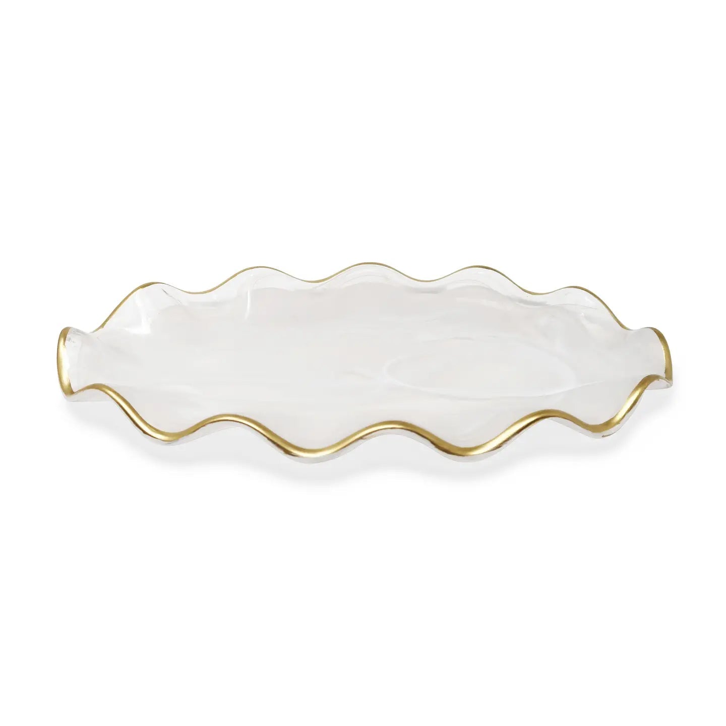 Set of 4 White Smoked Dinner Plates with Gold Scalloped Rim Dinnerware Sets High Class Touch - Home Decor Medium Oval Serving Platter