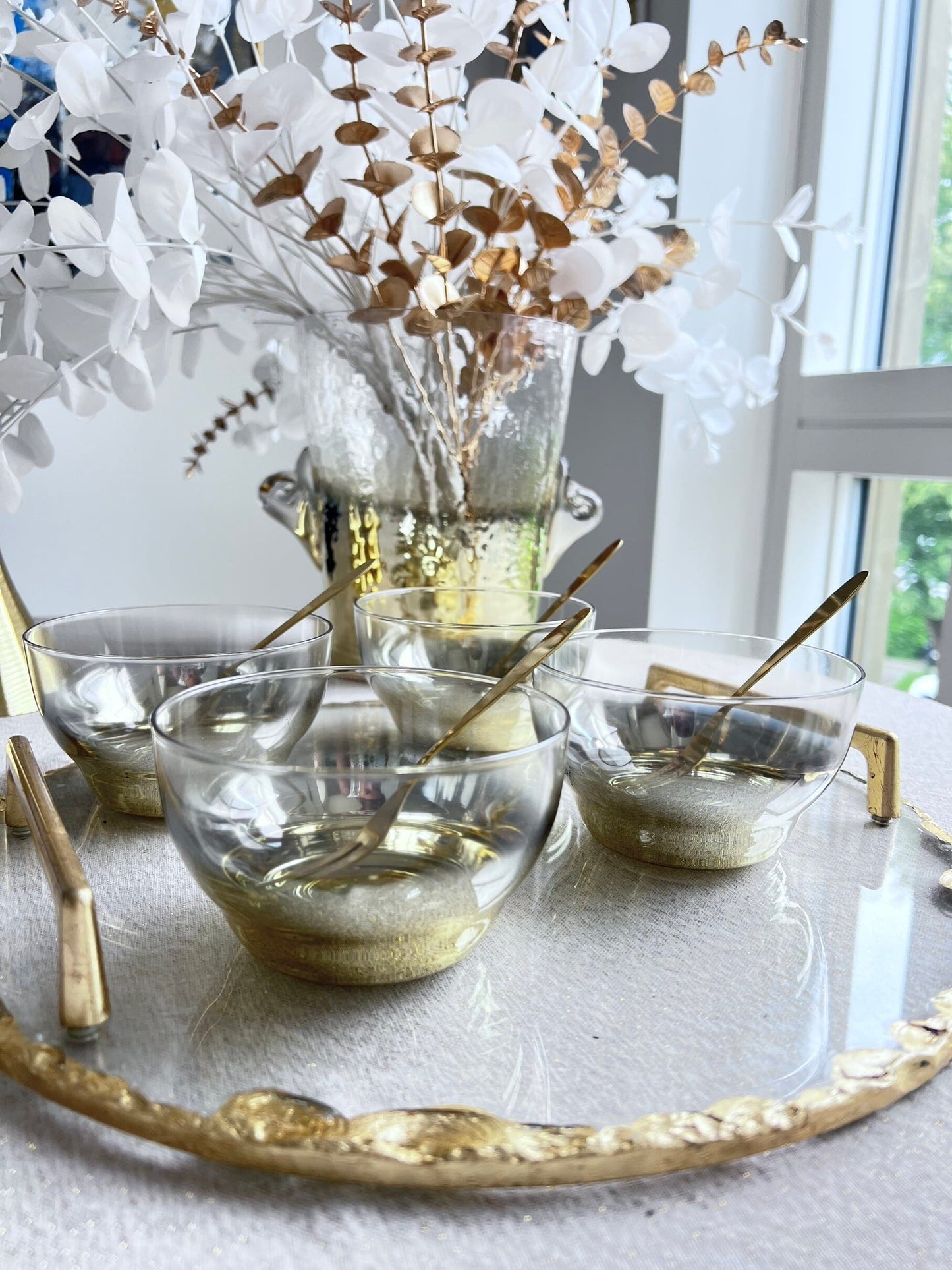 Set of 6 Dessert Bowls with Gold Ombre Design Water glasses High Class Touch - Home Decor