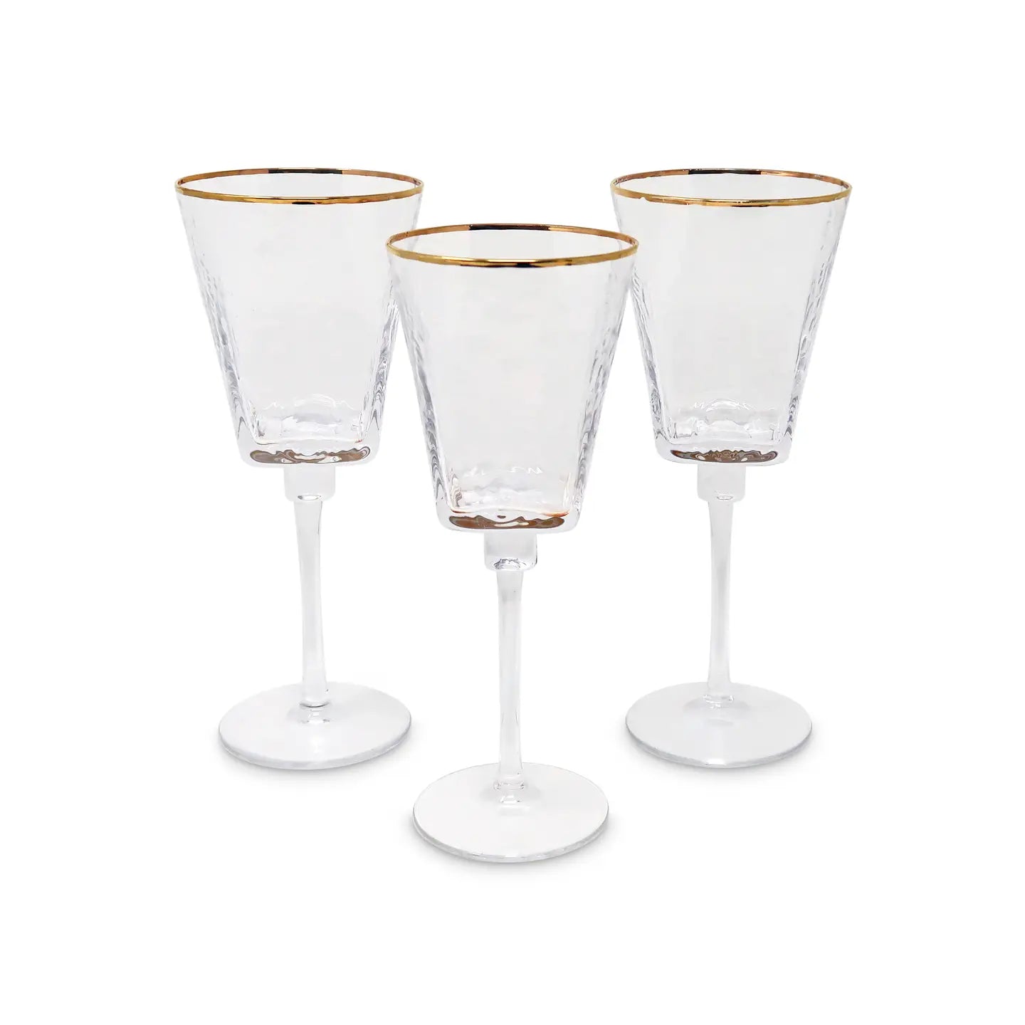 Set of 6 Square Shaped Hammered Glasses with Gold Rim Water glasses High Class Touch - Home Decor