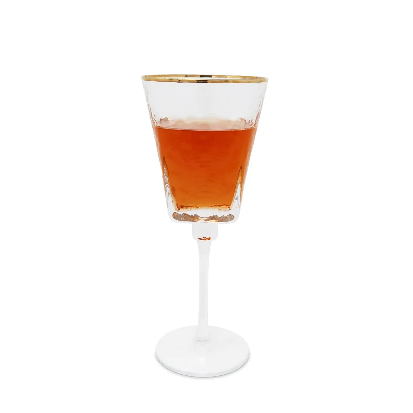 Set of 6 Square Shaped Hammered Glasses with Gold Rim Water glasses High Class Touch - Home Decor