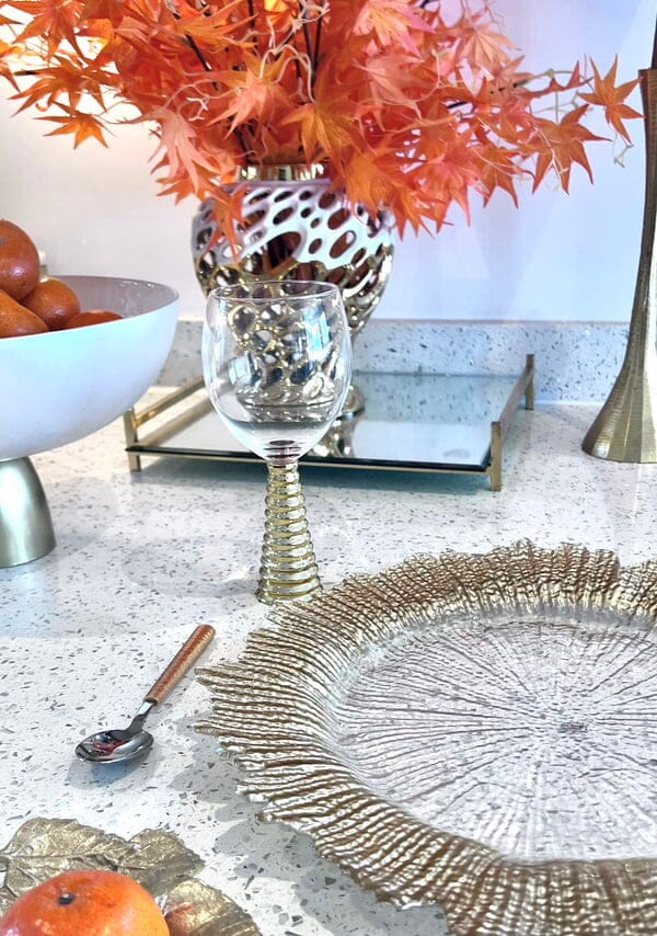 Set of 6 Water Glasses with Gold Design Stem Water glasses High Class Touch - Home Decor