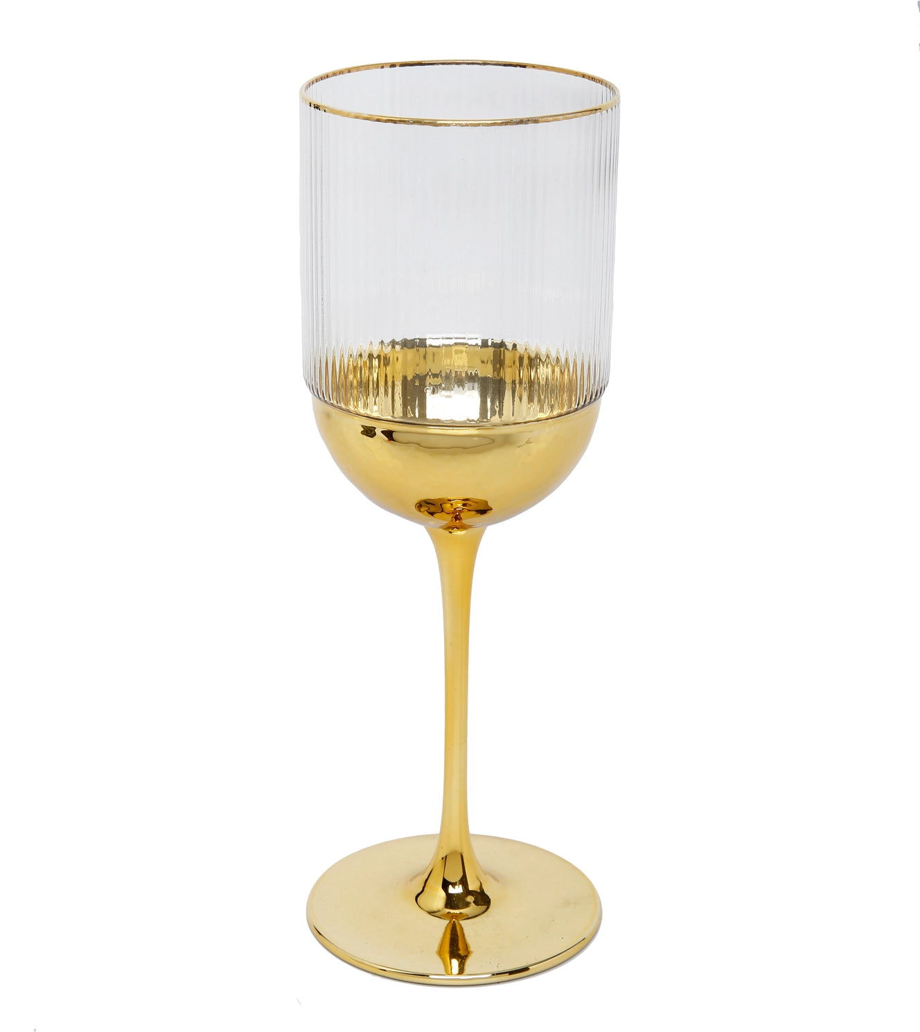 Set of 6 Water or Wine Glasses with Gold Dipped Bottom Flute Glasses High Class Touch - Home Decor