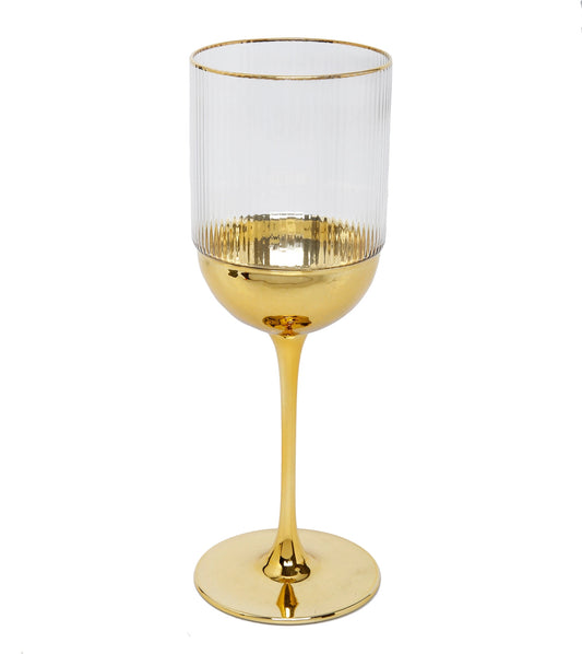Set of 6 Water or Wine Glasses with Gold Dipped Bottom Flute Glasses High Class Touch - Home Decor 