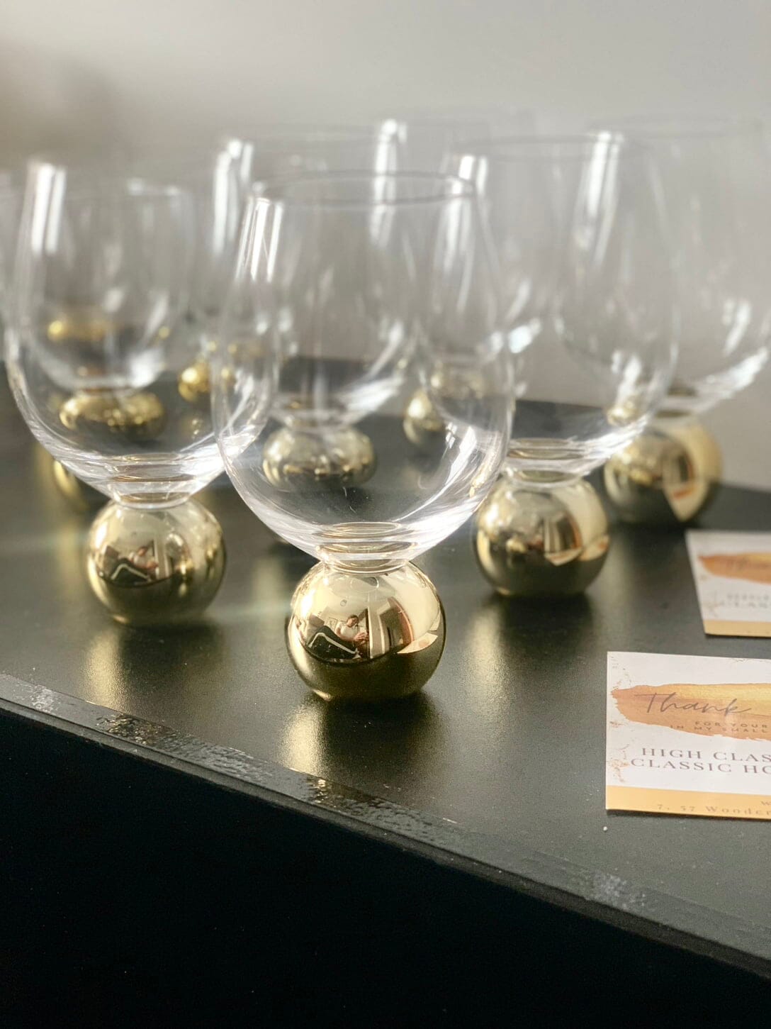 Set of 6 Wine Glasses on Gold Ball Pedestal Wine Glasses High Class Touch - Home Decor