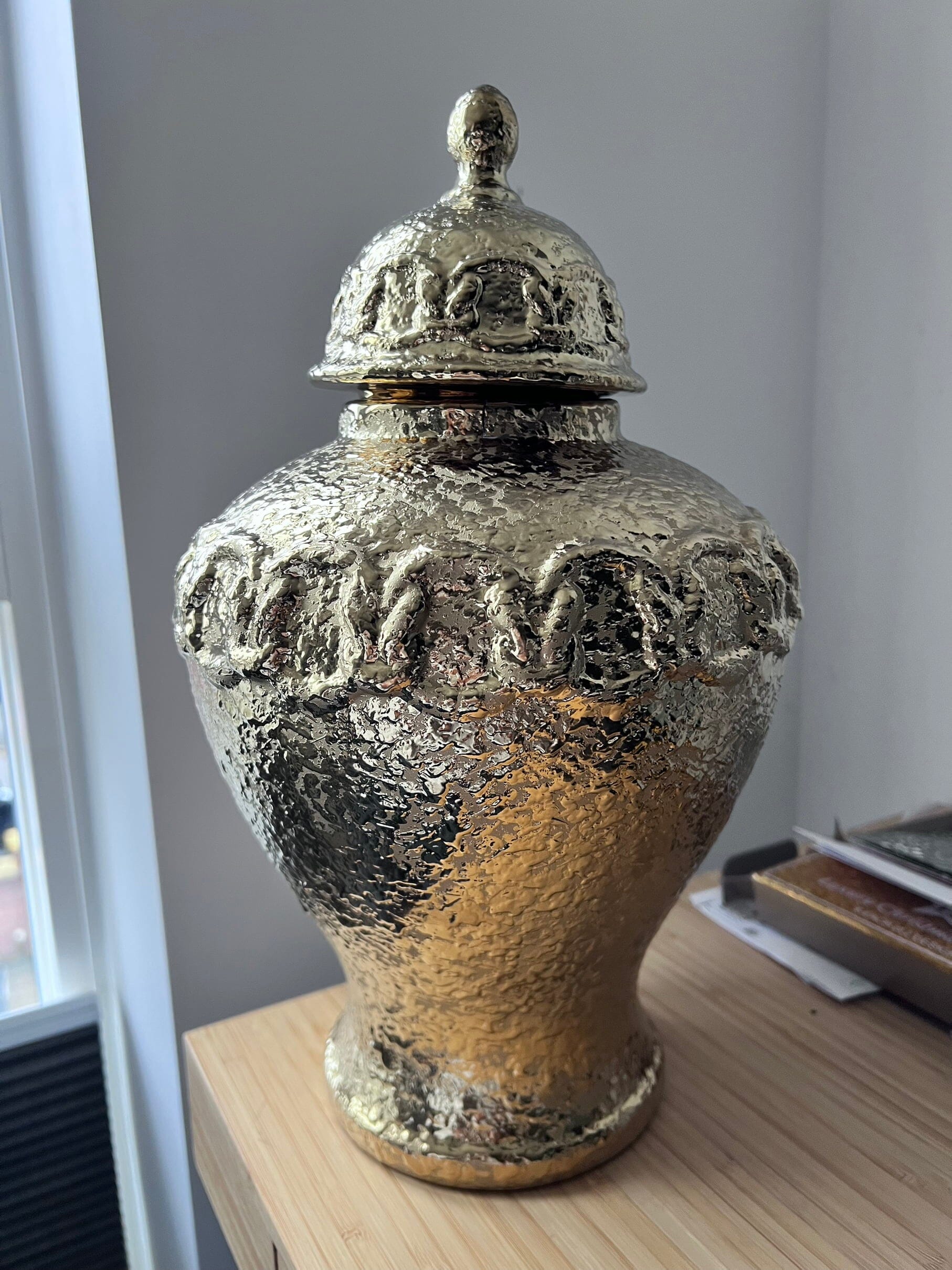 Small Gold Ginger Jar with Gold Chain Detail (with imperfection) GingerJar High Class Touch - Home Decor