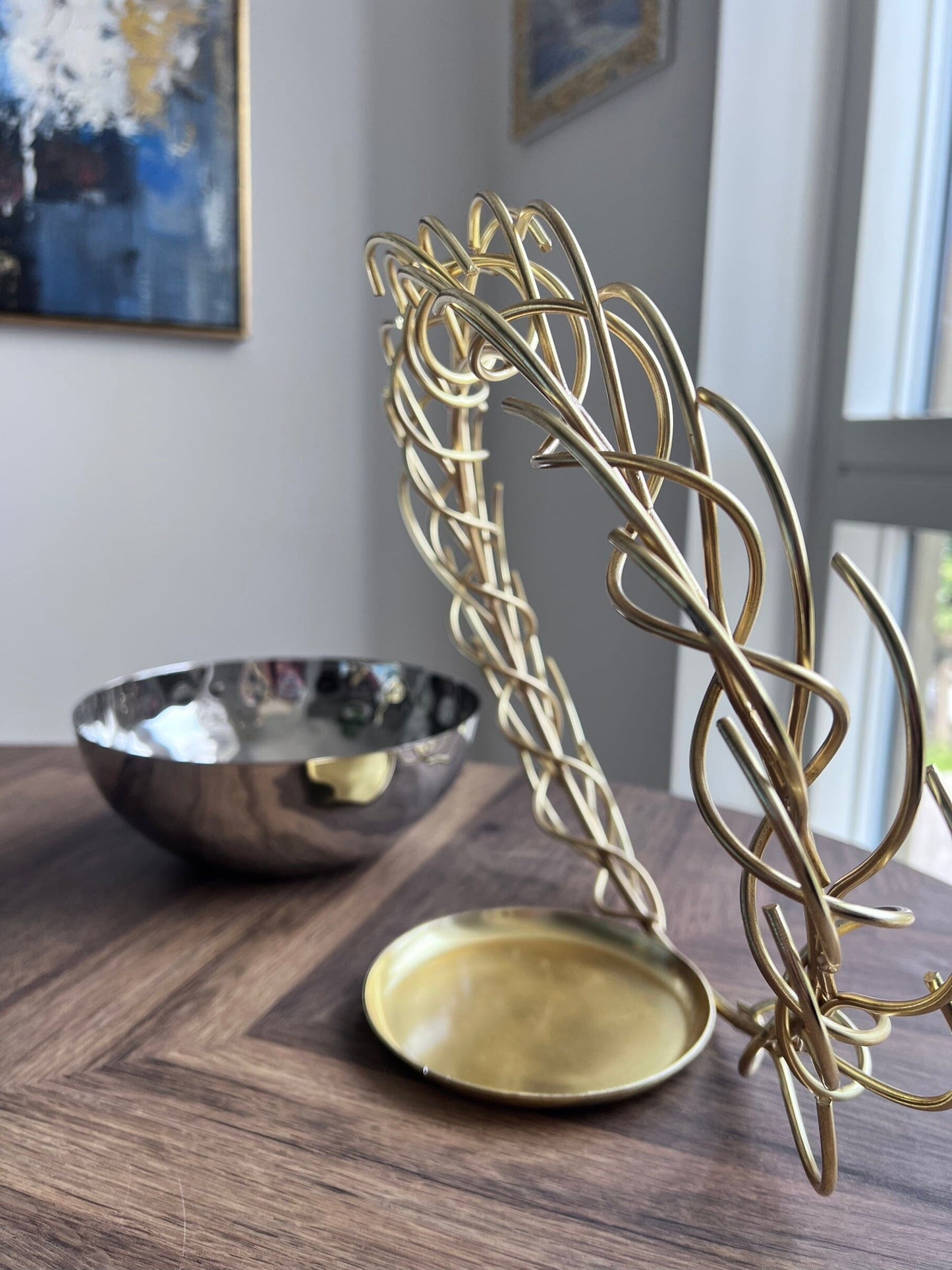 Stainless Steel Bowl with Round Gold Removable Twig Handle Decorative Bowls High Class Touch - Home Decor