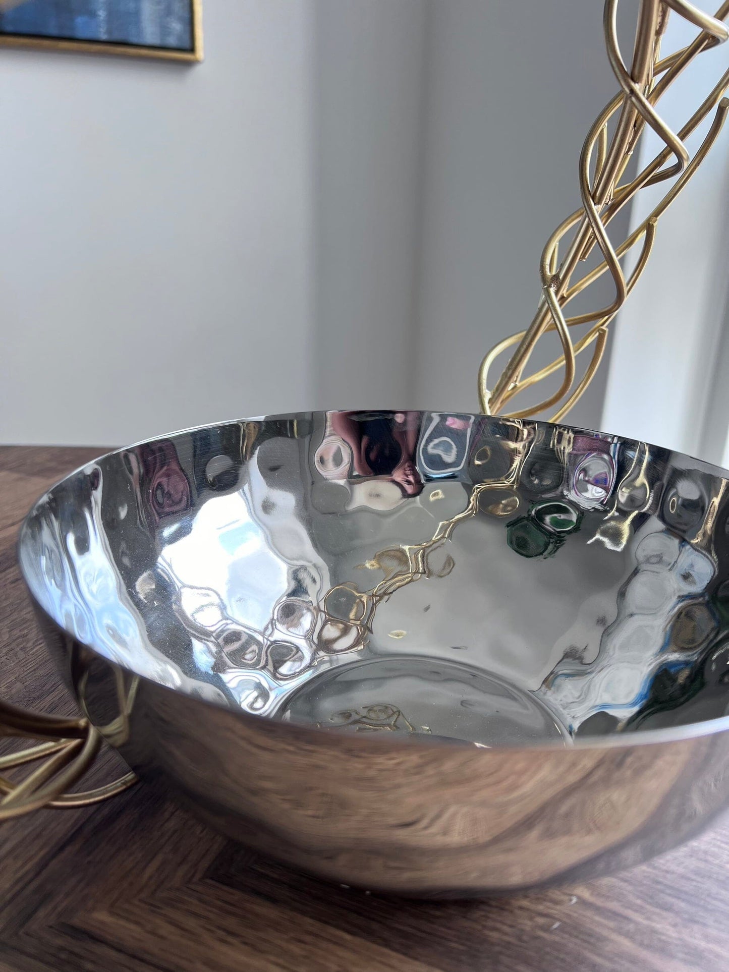Stainless Steel Bowl with Round Gold Removable Twig Handle Decorative Bowls High Class Touch - Home Decor