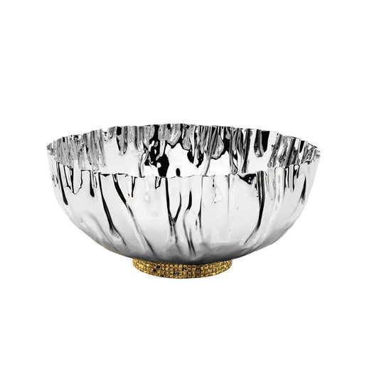 Stainless Steel Crumpled Bowl with Gold Mosaic Base Decorative Bowls High Class Touch - Home Decor 
