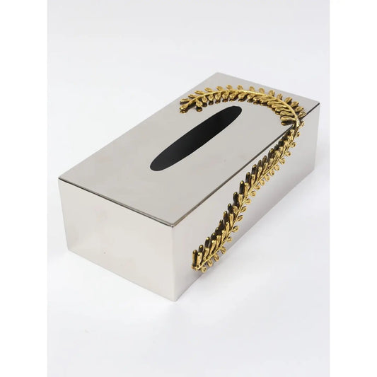 Stainless Tissue Box with Curry Leaf Design Facial Tissue Holders High Class Touch - Home Decor