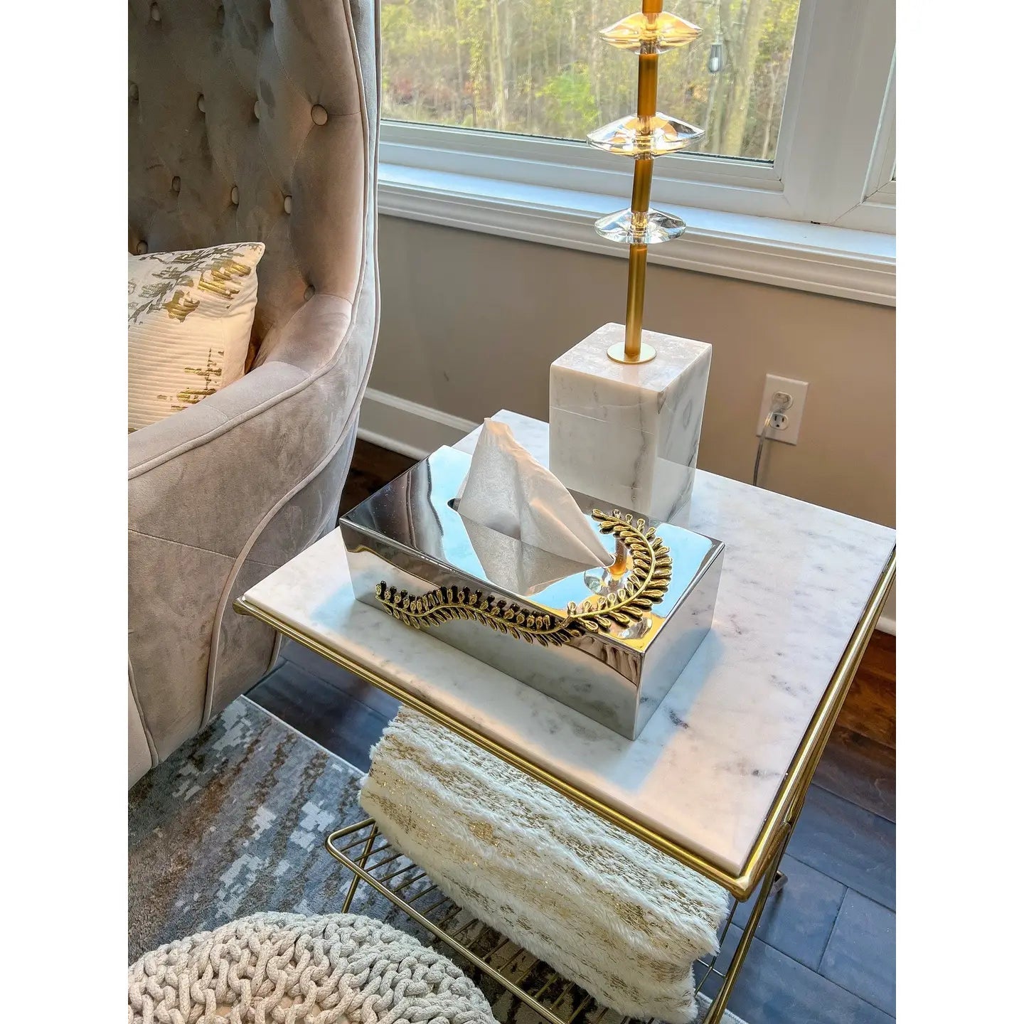 Stainless Tissue Box with Curry Leaf Design Facial Tissue Holders High Class Touch - Home Decor