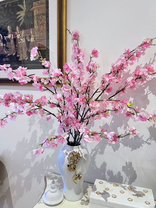Tall Pink Cherry Blossom Faux Arrangement Artificial Flora High Class Touch - Home Decor
