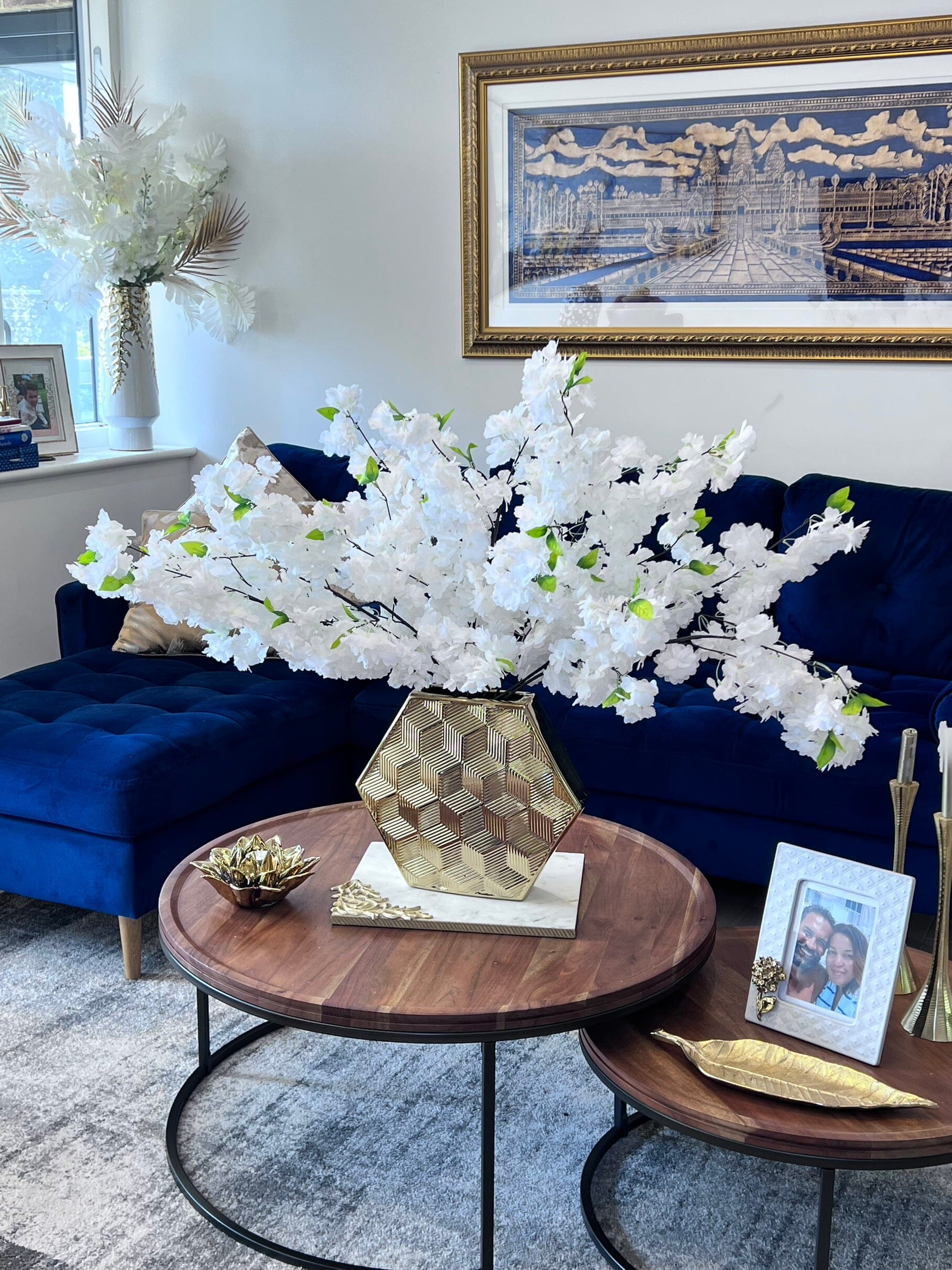 Tall White Cherry Blossom Arrangement Artificial Flora High Class Touch - Home Decor 10 stems