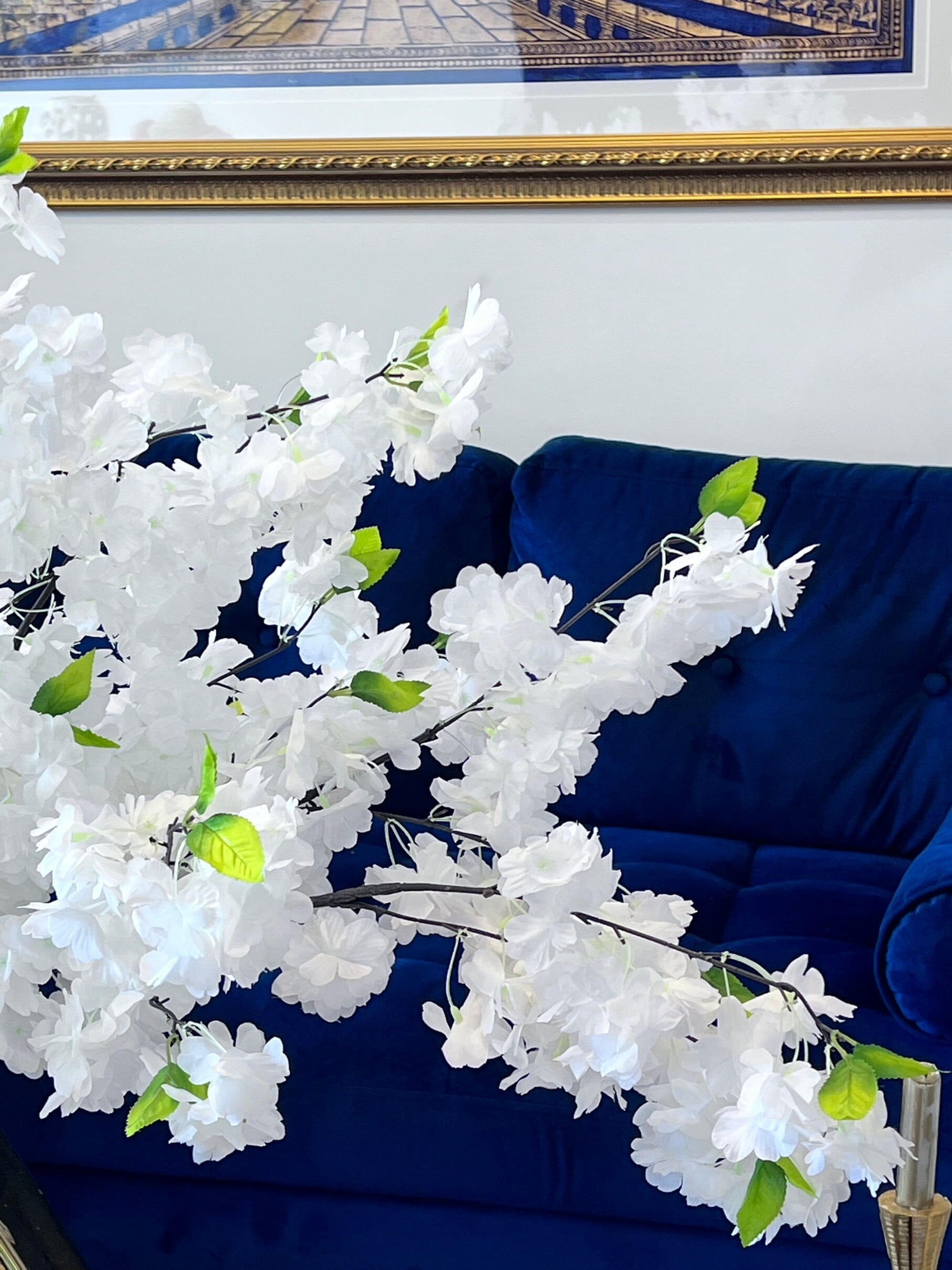 Tall White Cherry Blossom Arrangement Artificial Flora High Class Touch - Home Decor